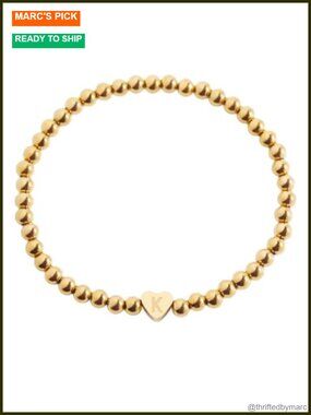 Gold Plated Beaded Stretch Bracelet Heart Initial Charm Women Waterproof